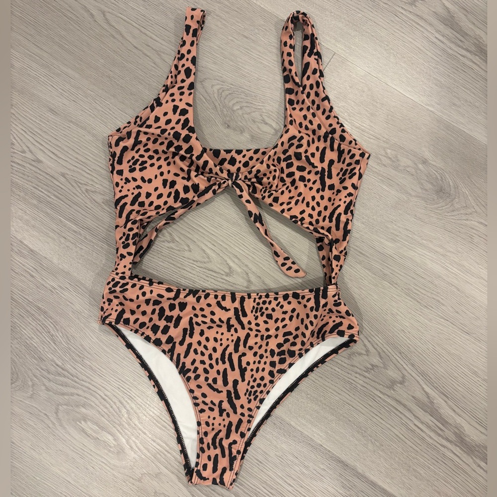 SHEIN Tan Leopard Print Cutout One-Piece
